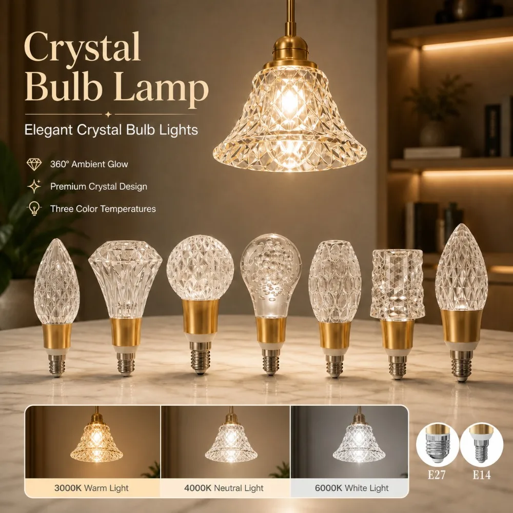 E14 E27 Crystal LED Bulb 3000K 4000K 6000K Crystal Glass Lamp Bulb Diamond Shape Light Bulb for Home Decoration Pendant Lamp