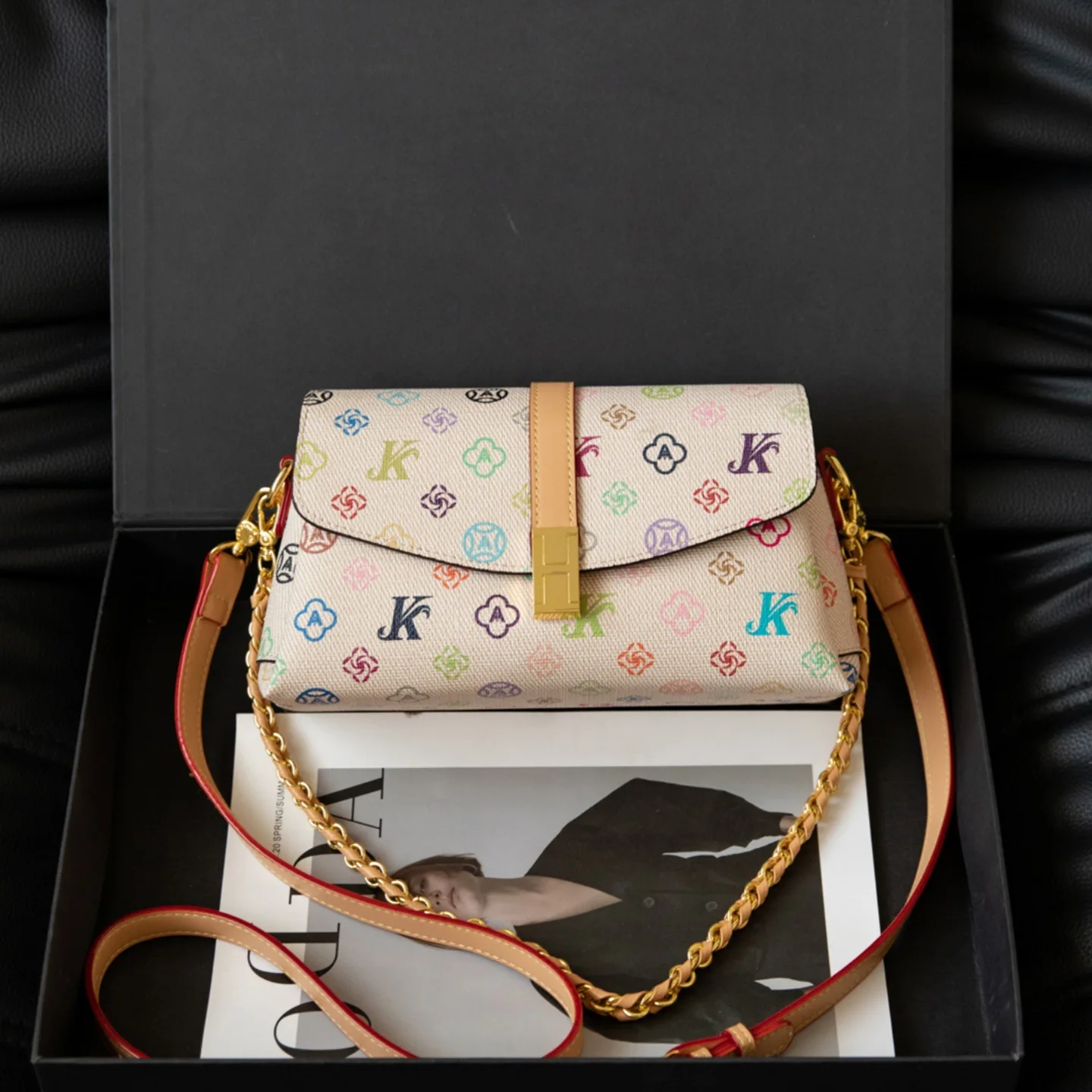 Fashionable Versatile Print Clutch Bag Women's Color Block Shoulder Crossbody Bag Casual Simple Style Handbag for Youth Girls