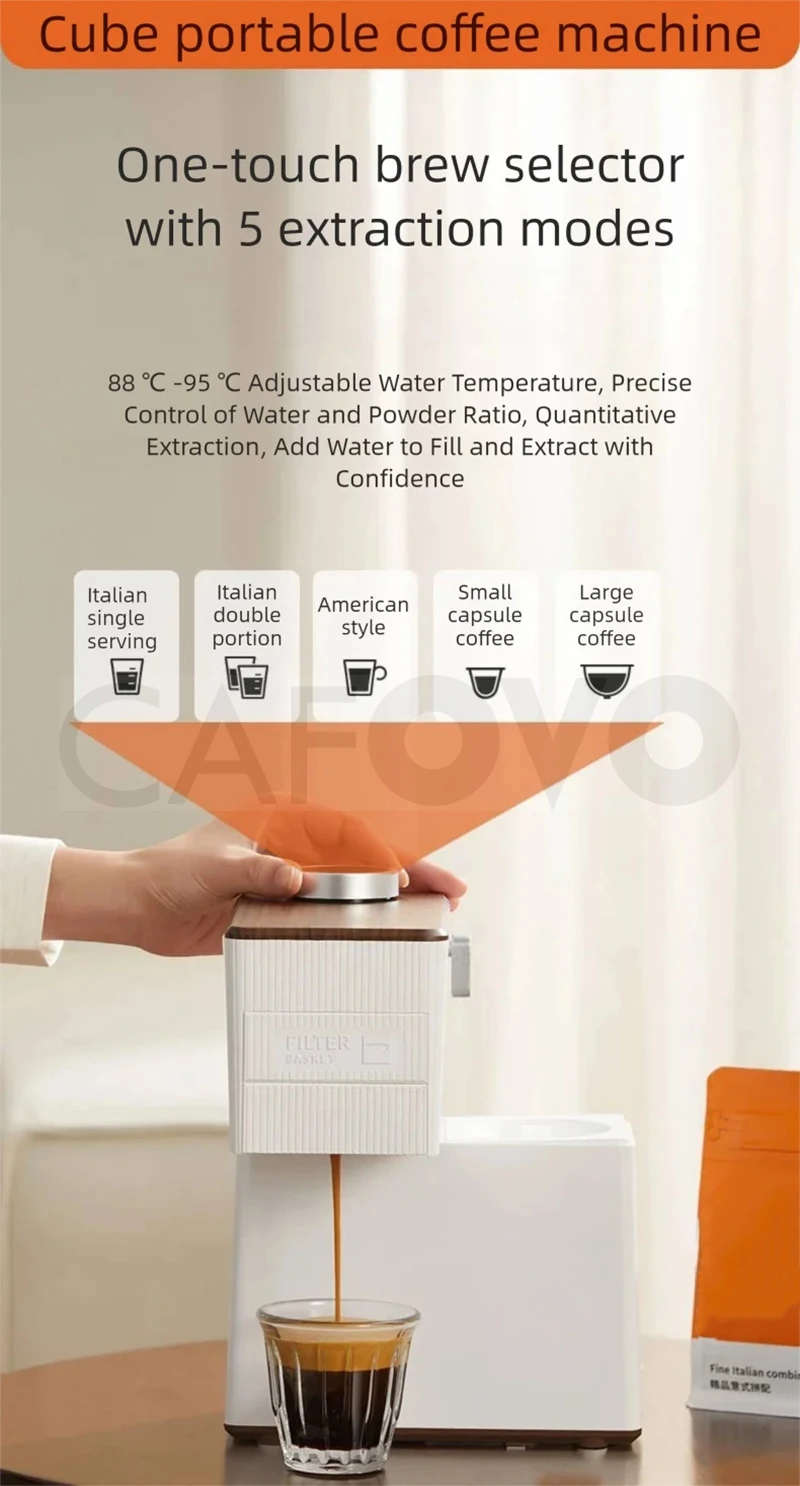 CAFOVO CP01 3-in-1 15바 에스프레소 머신 캡슐 커피 머신 야외 캠핑용 충전식 휴대용 커피 메이커 220V