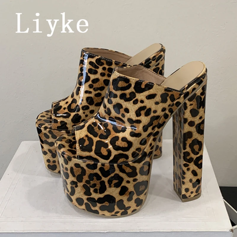 Liyke Runway Fashion 18CM Extreme High Heels Ladies Party Night Club Shoes Sexy Peep Toe Chunky Platform Women Slippers Sandals view 2