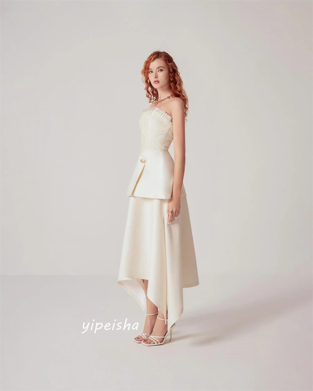 Customized Jiayigong  Jersey Draped Pleat Christmas A-line Strapless Bespoke Occasion Gown Midi Dresses