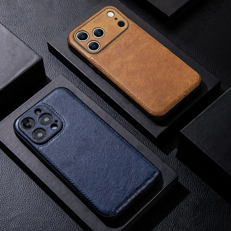 

Ultra Thin Leather Case for iPhone 17 Pro Max 16 16e 15 14 13 12 11 XR 17Pro Lens Protection iPhone17 Phone Cover Coque