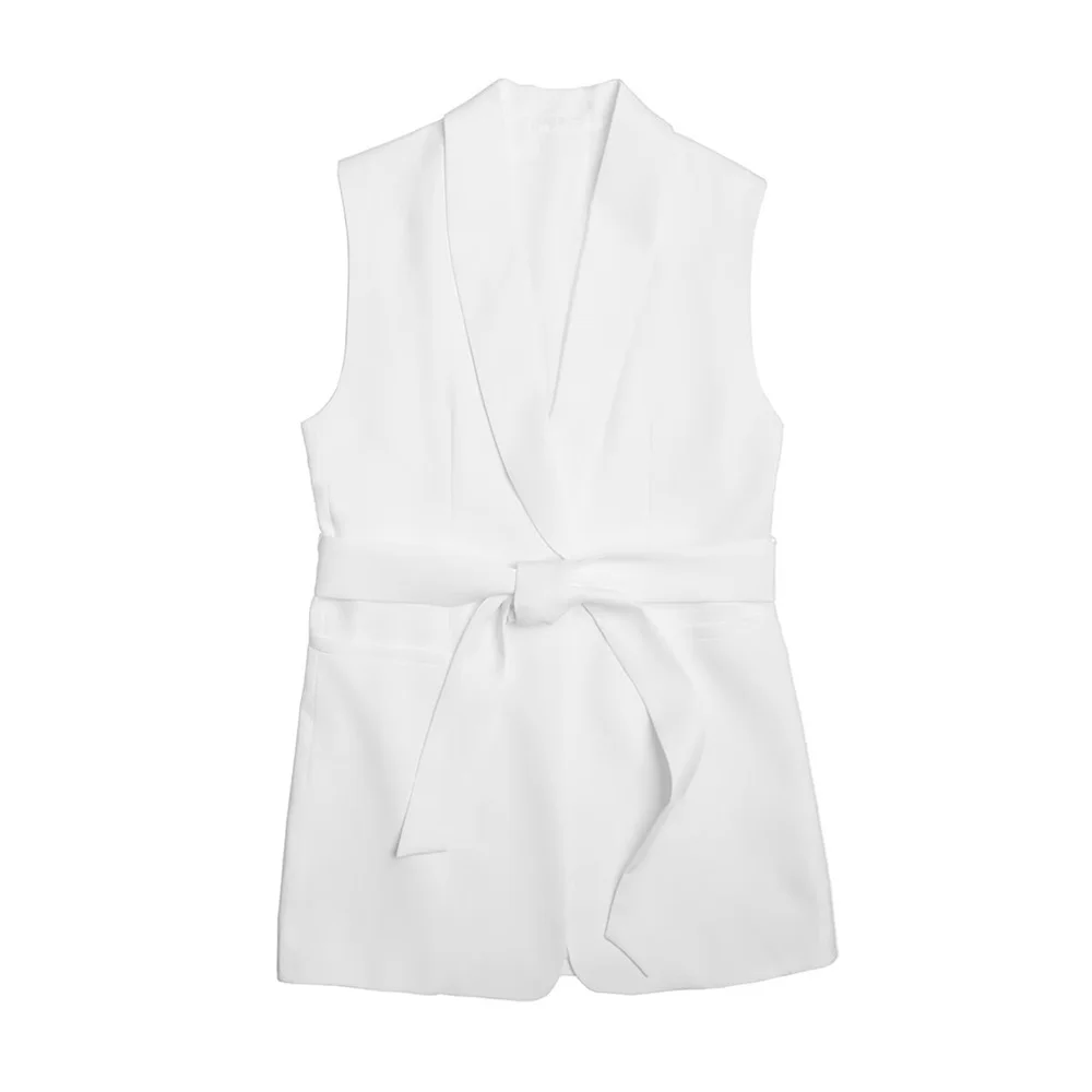 Taop&Za 2024 Summer New Product Women\'s Fashion and Elegance Commuting 100 Pairs Belt Dress Sleeveless Vest Vest