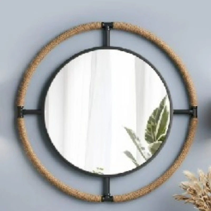 Hemp rope craft mirror anti-fog cosmetic mirror high definition gold frame modern simple bathroom mirror