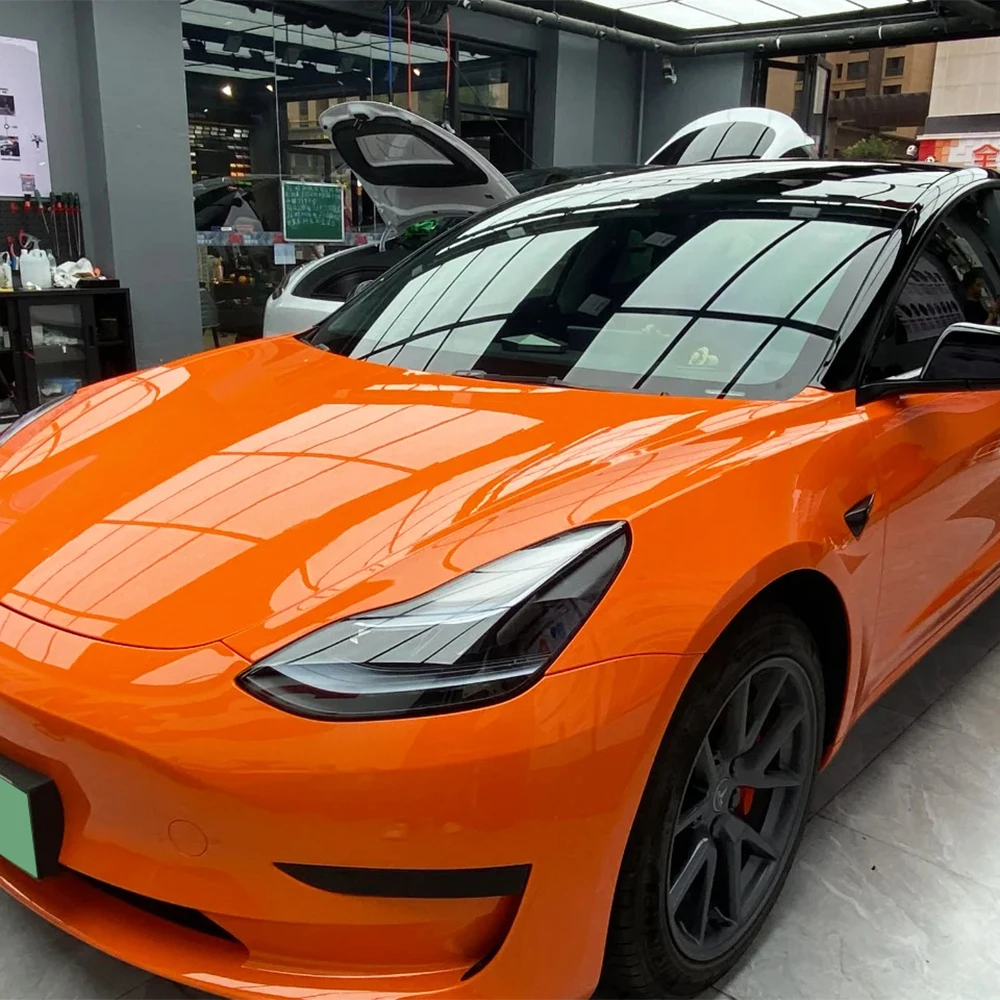

Оранжевая глянцевая виниловая пленка в рулоне автомобиля, пленка для всего тела, наклейка, декор, клейкая пленка для грузовика, пикап, велосипед, наклейка, технология выпуска воздуха