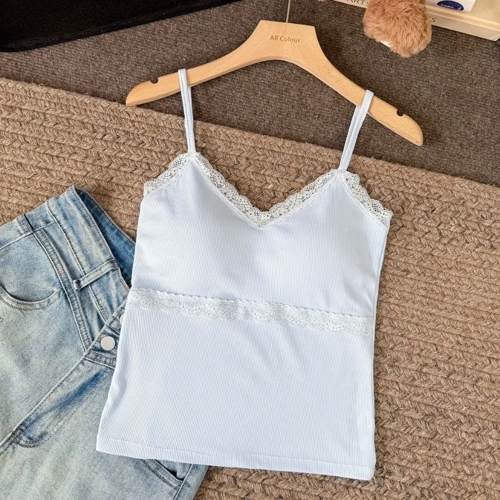 

Spicy Girl Style V Neck Lace Camisole Slim Fit Sleeveless Lace Corset Tanks Streetwear Suspender Vest Travel