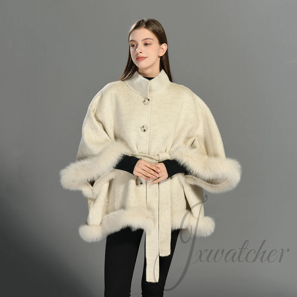 Jxwatcher Woman Winter Coats Elegant Wool Jacket with Real Fox Fur Tirm 2026 Fall New Arrival Belt Outerwear Winter Coat Female