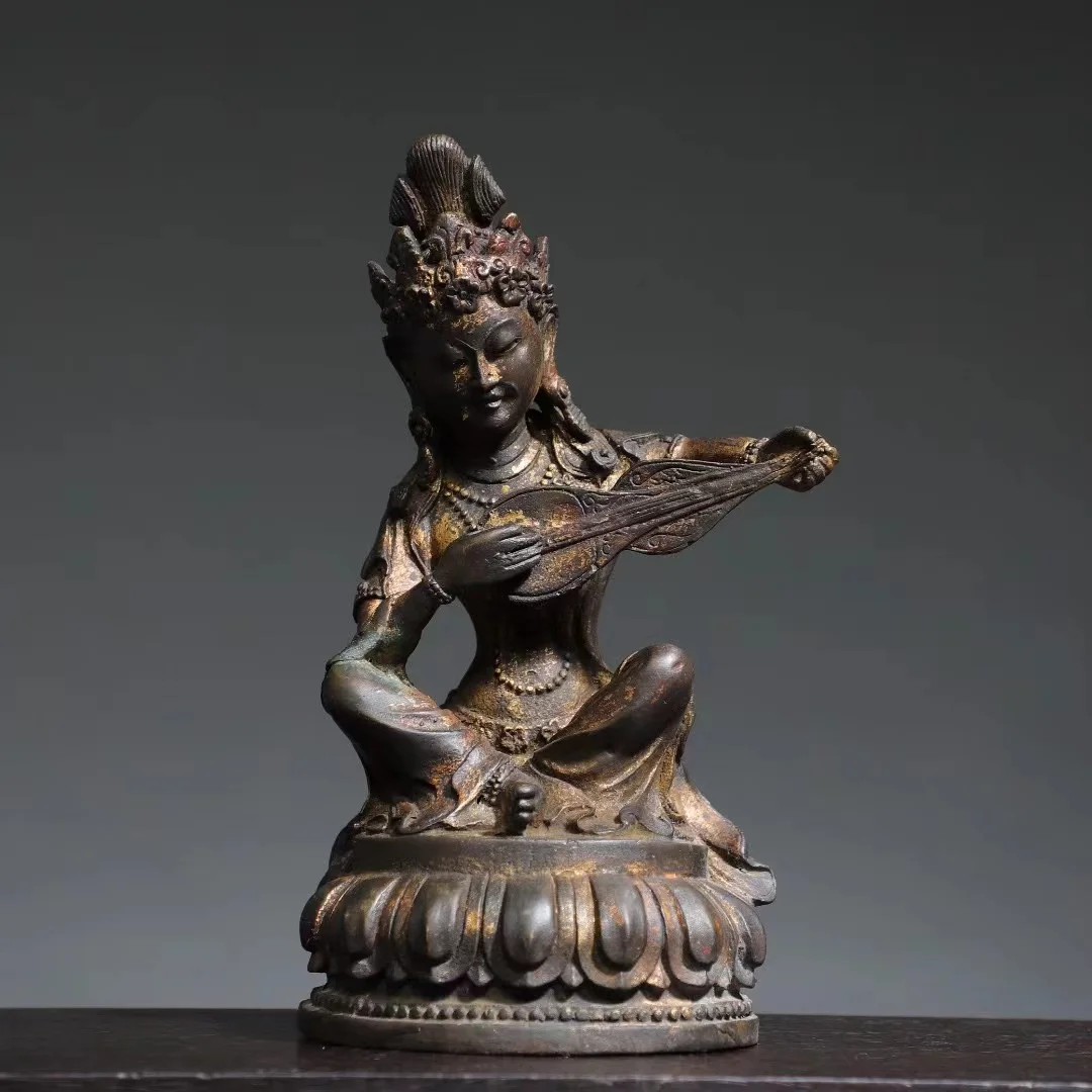 Old Qing Dyansty copper airy plays the harp Buddha statue,Handmade