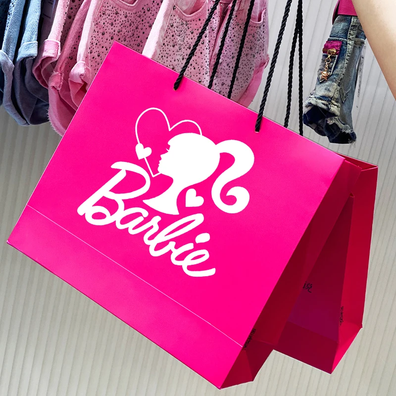 New Barbie Fashion Paper Gift Bag with Handle 23X10X20Cm Rose Red Christmas Wedding Jewelry Shopping Holiday Party Handbag Gift