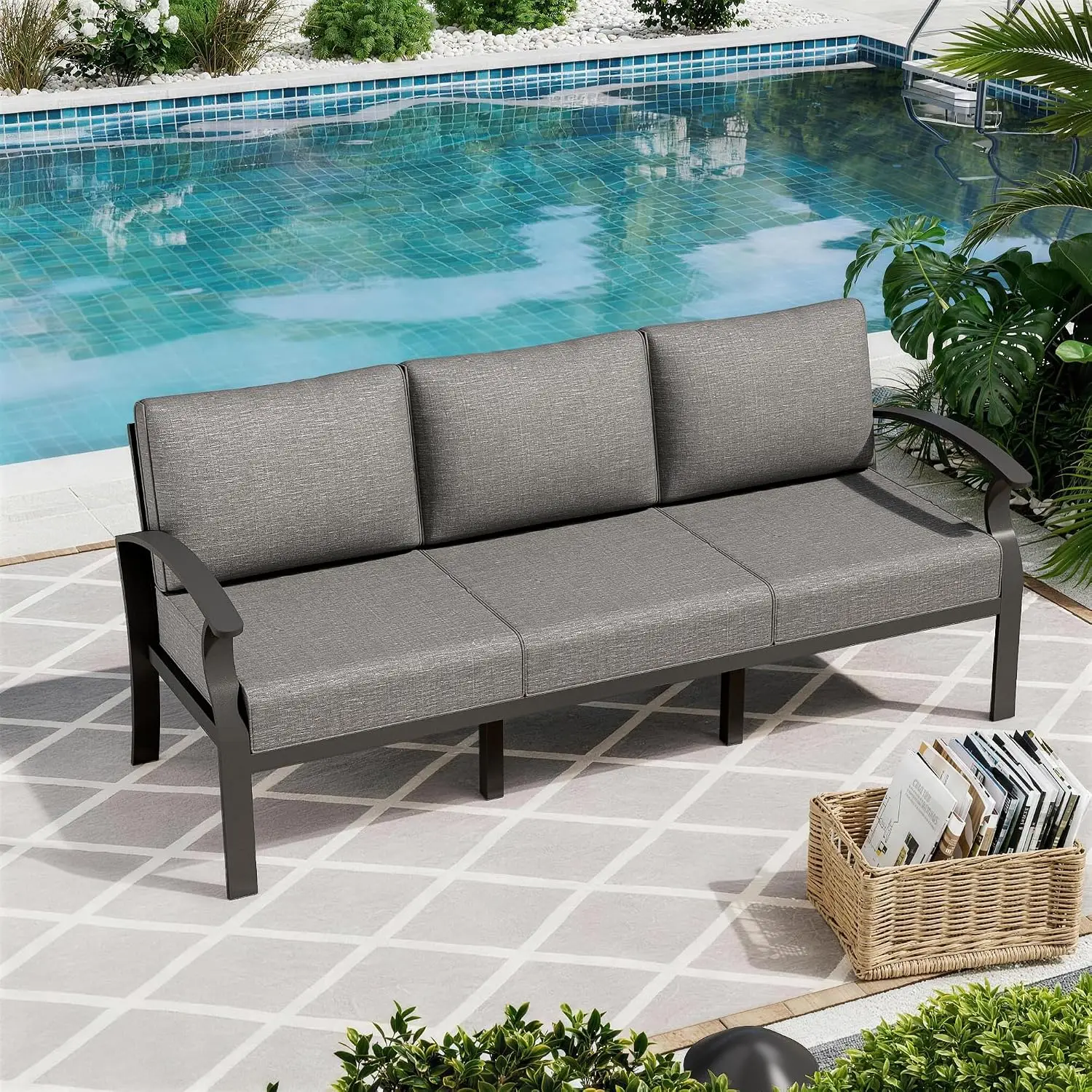 Aluminum 3-Seat Patio Furniture Set, Metal Outdoor Furniture Sectional Sofas w/5.1