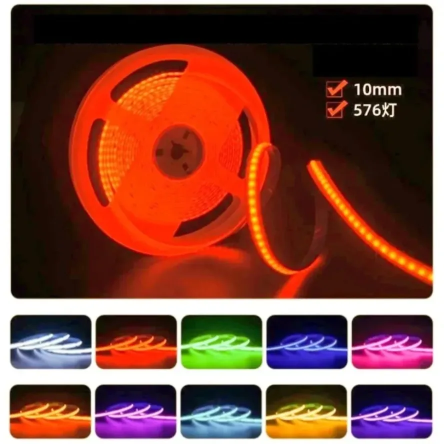 8MM/10MM High Density Flexible COB LED Tape Light RGB LED Strip DC12V/24V Bar RA95 For Living Room Decoration Lighting 576LEDs/M