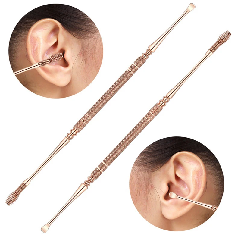 Double Head Aço Inoxidável Espiral Earpick, Ear Scoop, Earwax Escavação Ferramentas, Earwax Cureta Colher, Ear Clean, Tooth Cleaner