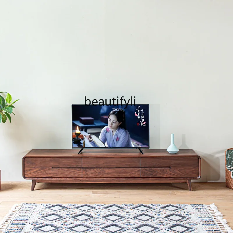 

Шкафчик для телевизора из массива дерева черного ореха, чайный столик из массива дерева в скандинавском стиле для гостиной