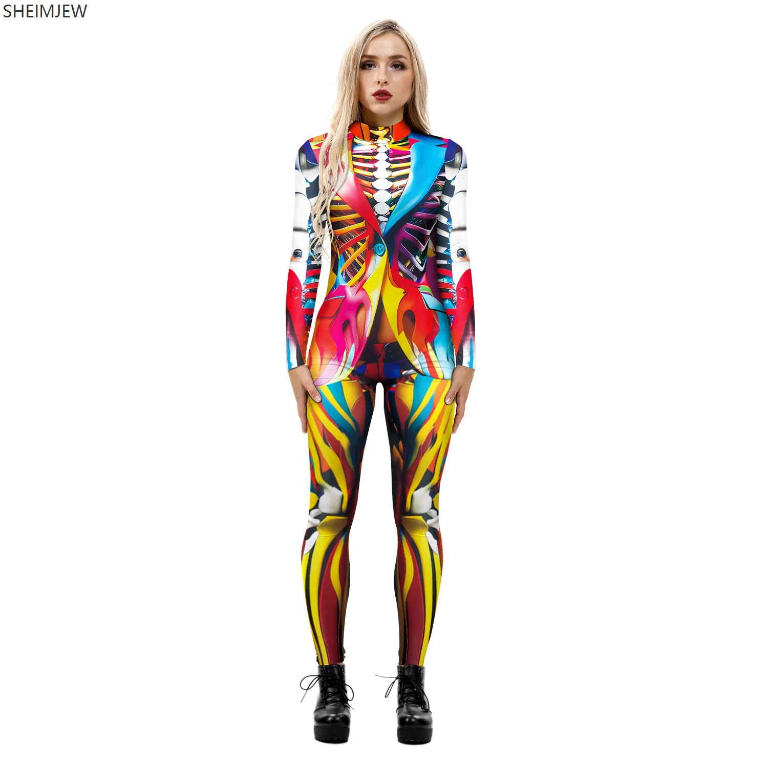 Nuove donne scheletro Cosplay tuta Halloween tuta Festival discoteca Zentai vestito unico Catsuit Rave Outfit Set Yoga aereo