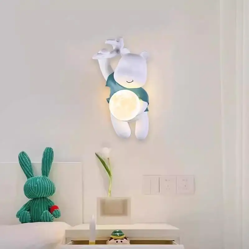

Bear bedside wall lamp Bedroom Modern living room Study background wall lamp Creative boys and girls Children's room