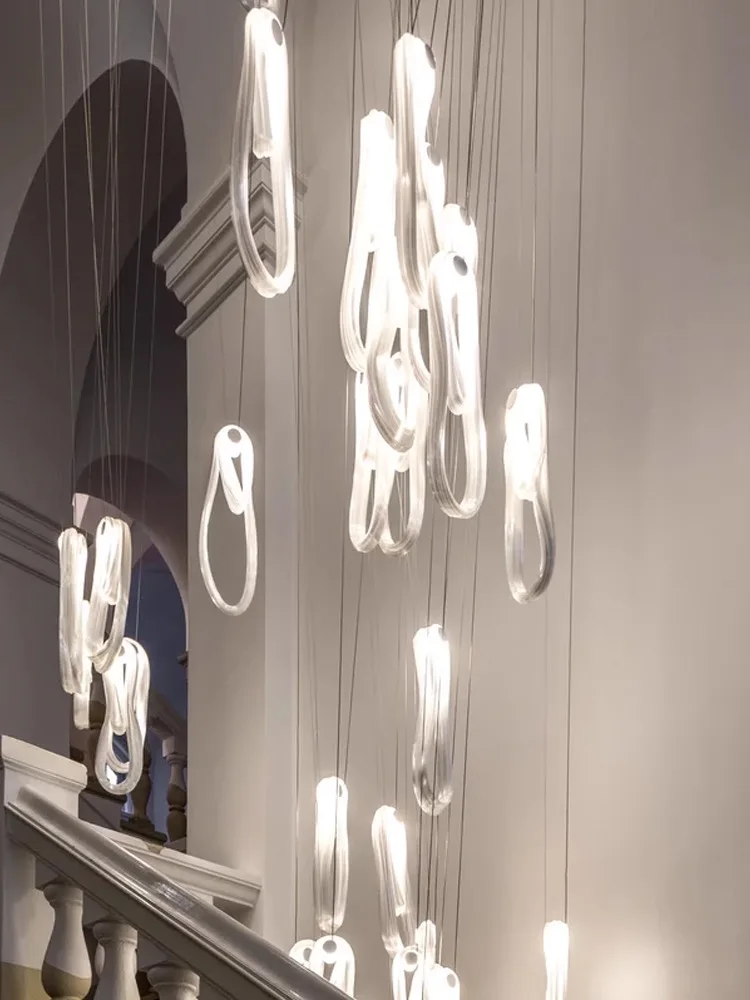 Key Holder Shape Glass Led Pendant Lamp For Living Room Restaurant Modern Staircase Chandeliers