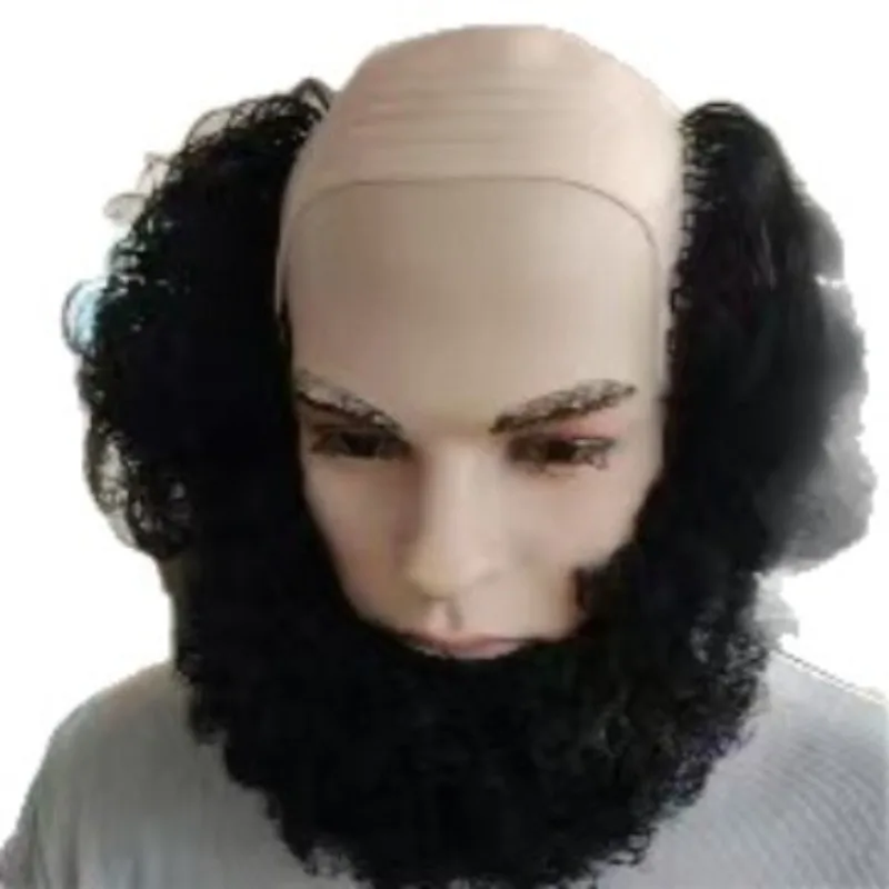 Birthday Party Wacky Prop Bald Wig Beardie Suit Stage Role Playing Headwear Funny Simulation Headgear Man Bald Head Wig Cover