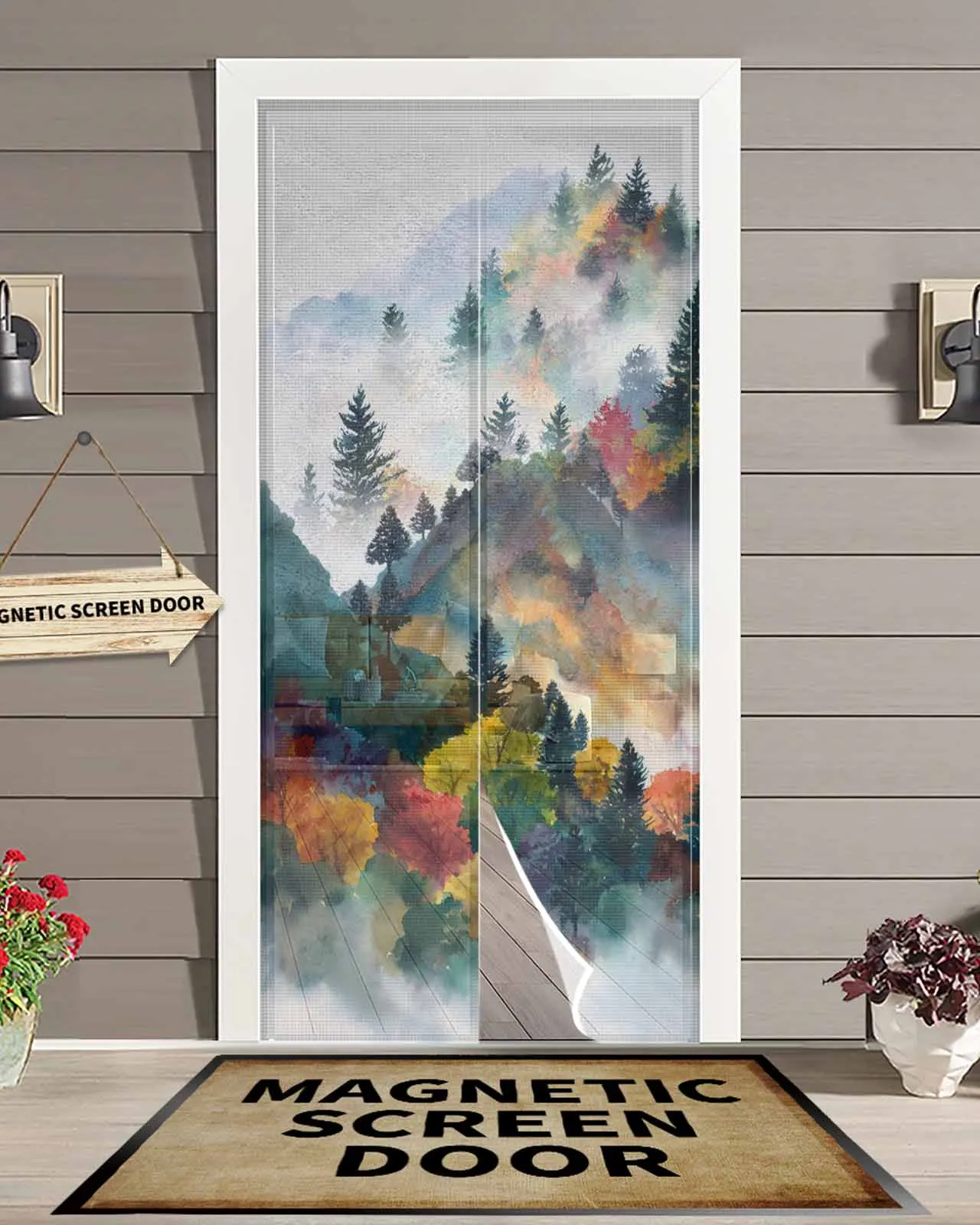 

Autumn Forest Fog Nature Magnetic Door Curtain Living Room Bedroom Home Anti-mosquito Screen Door Curtain
