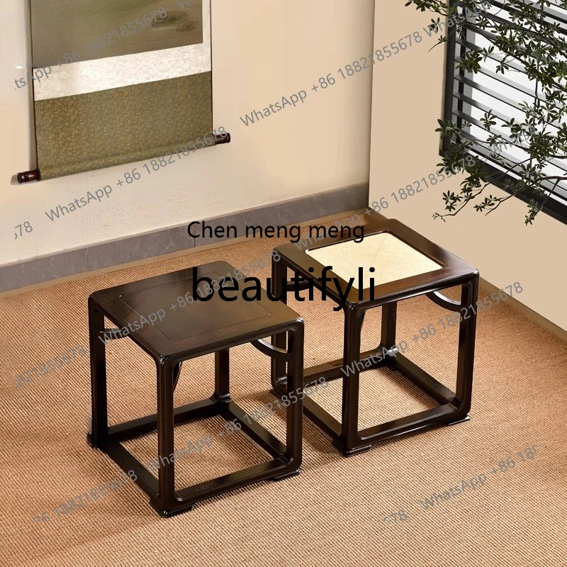 X New Minimalist Home High-End Square Stool Red Wood Furniture Low Shoe Changing Stool