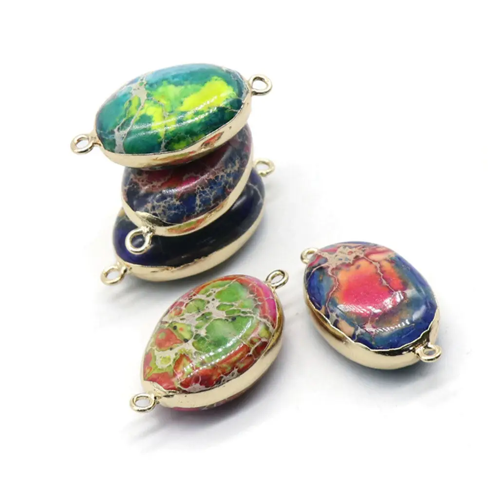 Imperial Stone Pendant Light Green Double Ring Plating Brim DIY Spacer Beads Charm for Necklace Bracelet Keychain Jewelry