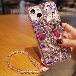 Luxury Glitter Rose Pearl Bracelet Cover Case For Xiaomi 15 Pro 14 14T 13 13T Redmi Note 15 Pro 14 13 12 Pro Plus Case