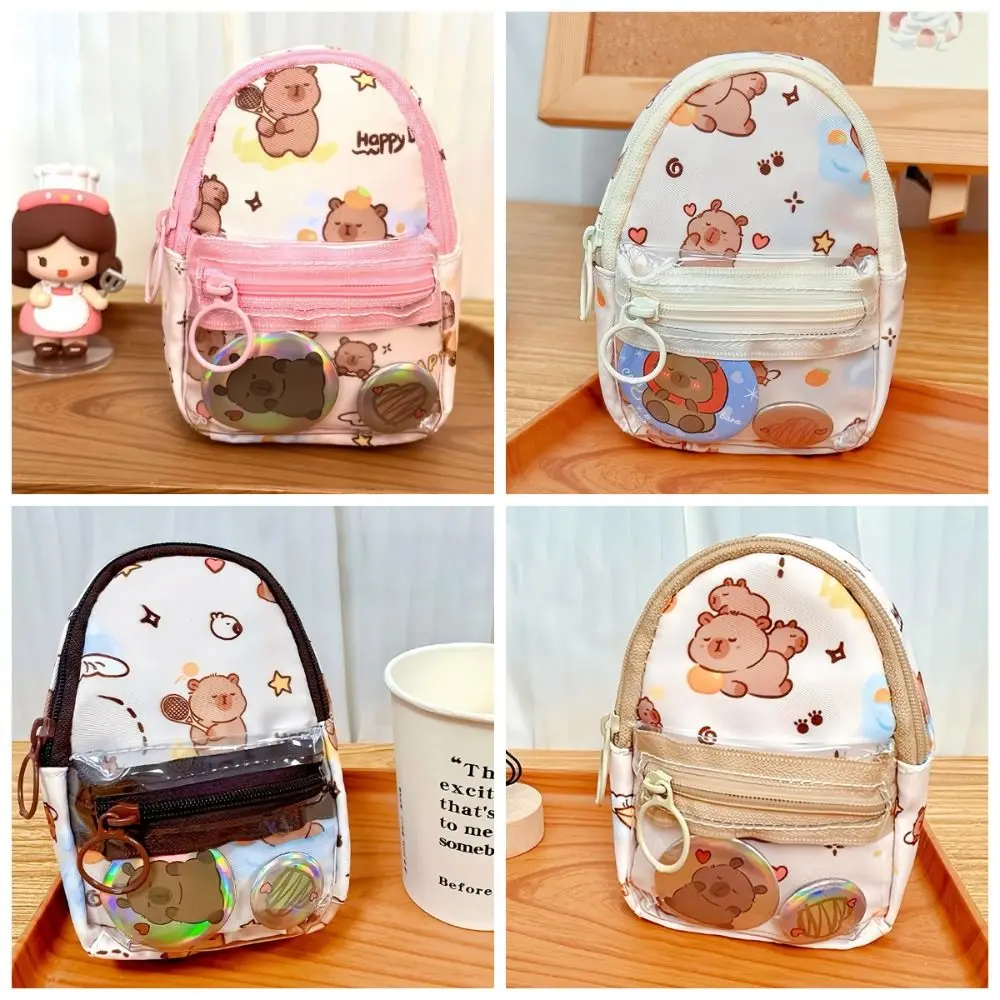 

Schoolbag Design Capybara Pouch Keychain Cartoon Portable Mini Coin Purse Dust-proof with Hook Anime Badge Display Bag