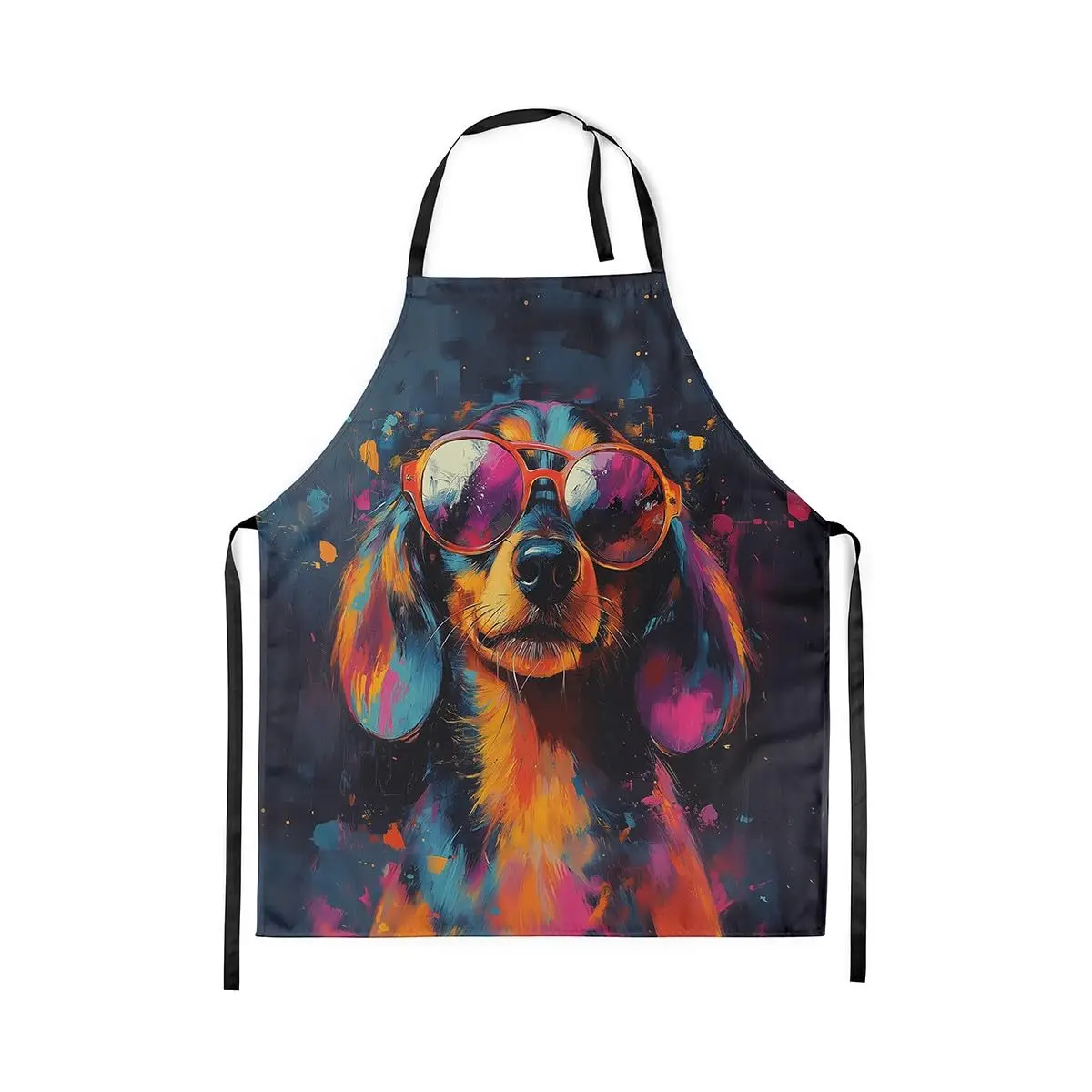 

Cool Dog Apron Hippie Graffiti Painting Apron Watercolor Puppy Artwork Apron for Kids Cooking Baking Art Gardening Adjustable