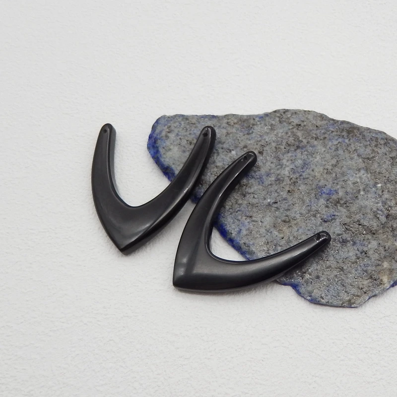 Natural Stone Obsidian Earring Bead,Handmade V-Shape Trendy Double Hole Earrings Accessories For Women 42x35x5mm 8g