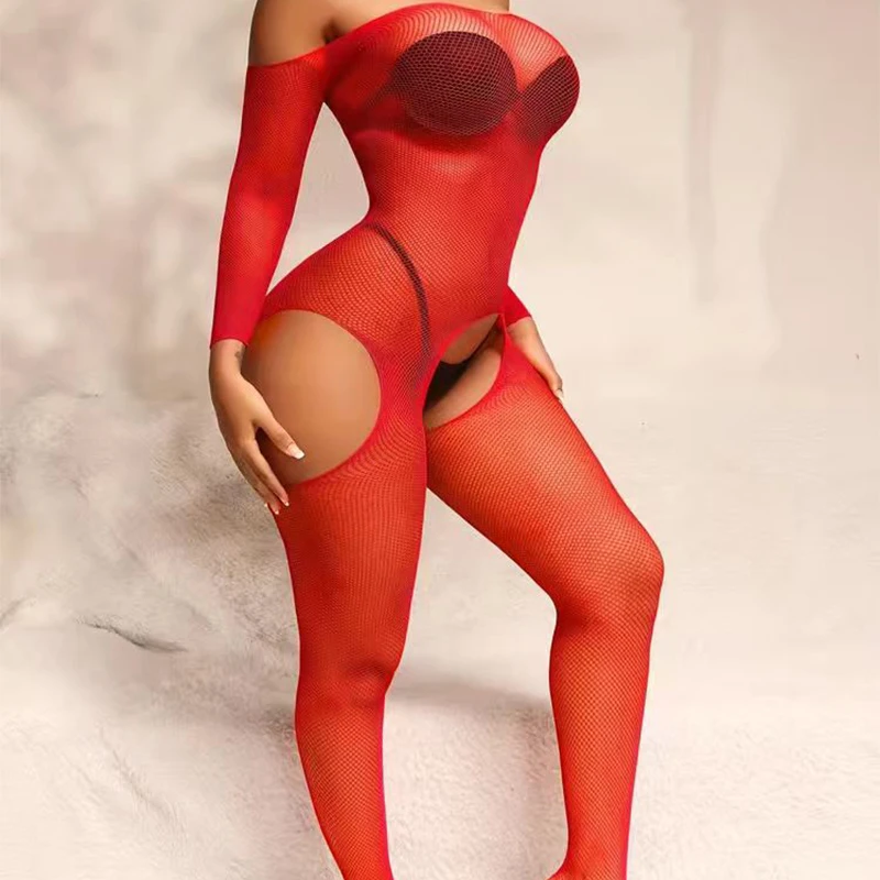 Erotic Costumes One Piece Crotchless Bodystocking For Sex Transparent Sexy Lingerie Sexiest Bodysuit Rose Full Body Stockings