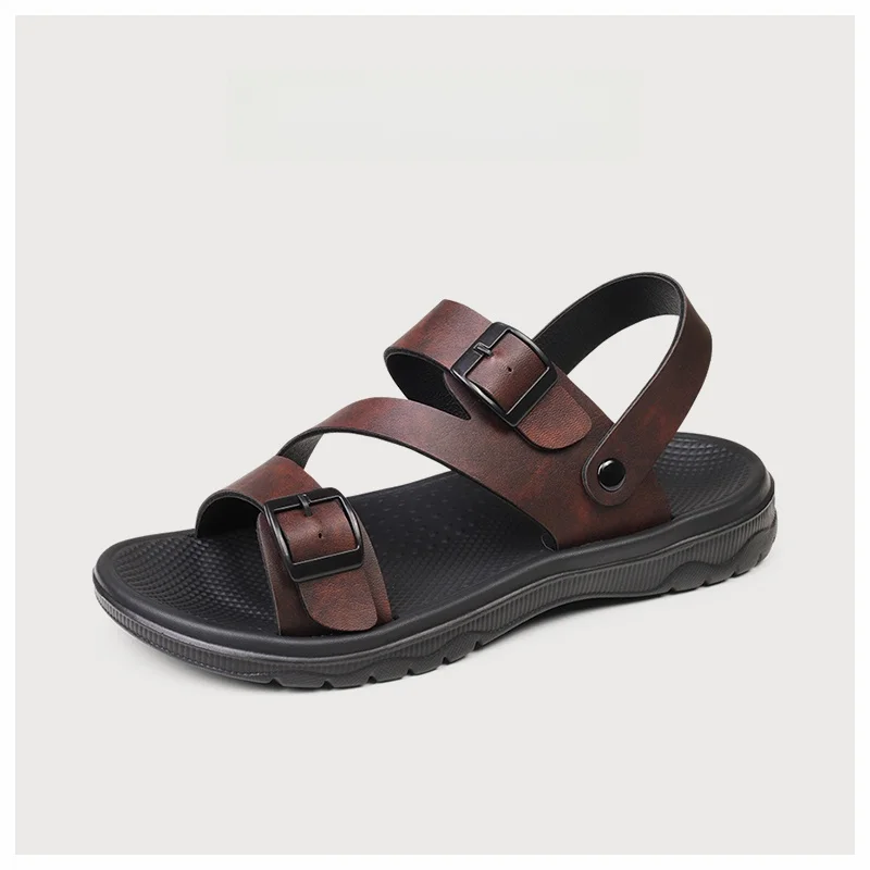 

Men's Summer Lightweight Soft Bottom Casual Beach Shoes Sandals Two-in-One Outdoor Wear Breathable Flat Heel Space Leather
