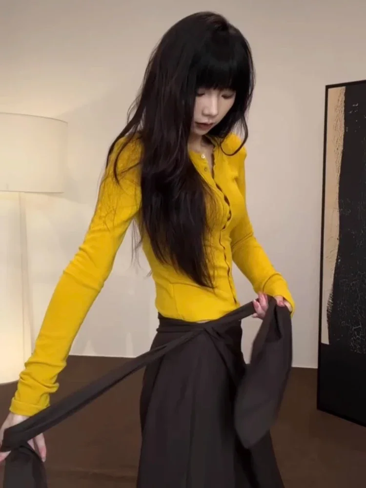 

Y2k Aesthetic Women Solid Casual Cardigan Streetwear Vintage Knitted Sweater Crop Coat Female Single Breasted Grunge Kardigany