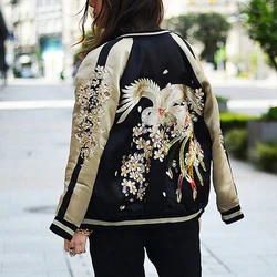 Bomber Jacket Women Men Embroidered Satin Luxury Harajuku Dragon Phoenix Female Coat Autumn Baseball Clothes