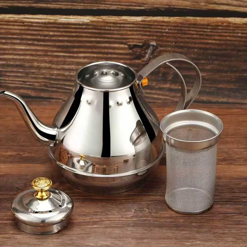 1.2/1.8L Stainless Steel Tea Pot Gooseneck Kettle with Tea Strainer Teapot Hotel Coffee Pot Induction Cooker Kettle Teaware Sets