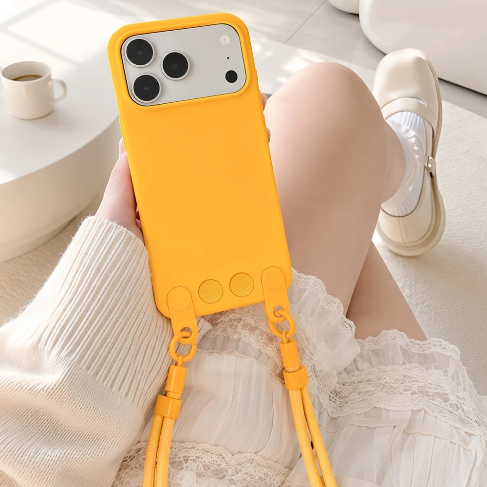 Removable Thick Crossbody Strap Anti-Loss Cord Liquid Silicone Case For iPhone 17 16 15 14 13 Pro Max Shockproof Bumper Cover view 6