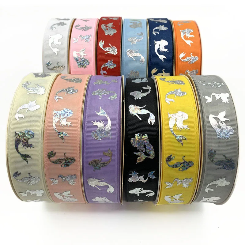 25mm Hologram Silver Foil Mermaid Grosgrain Ribbon, DIY Material for Badge, Gift and Cake Wrapping, Perfect for Handmade Craft