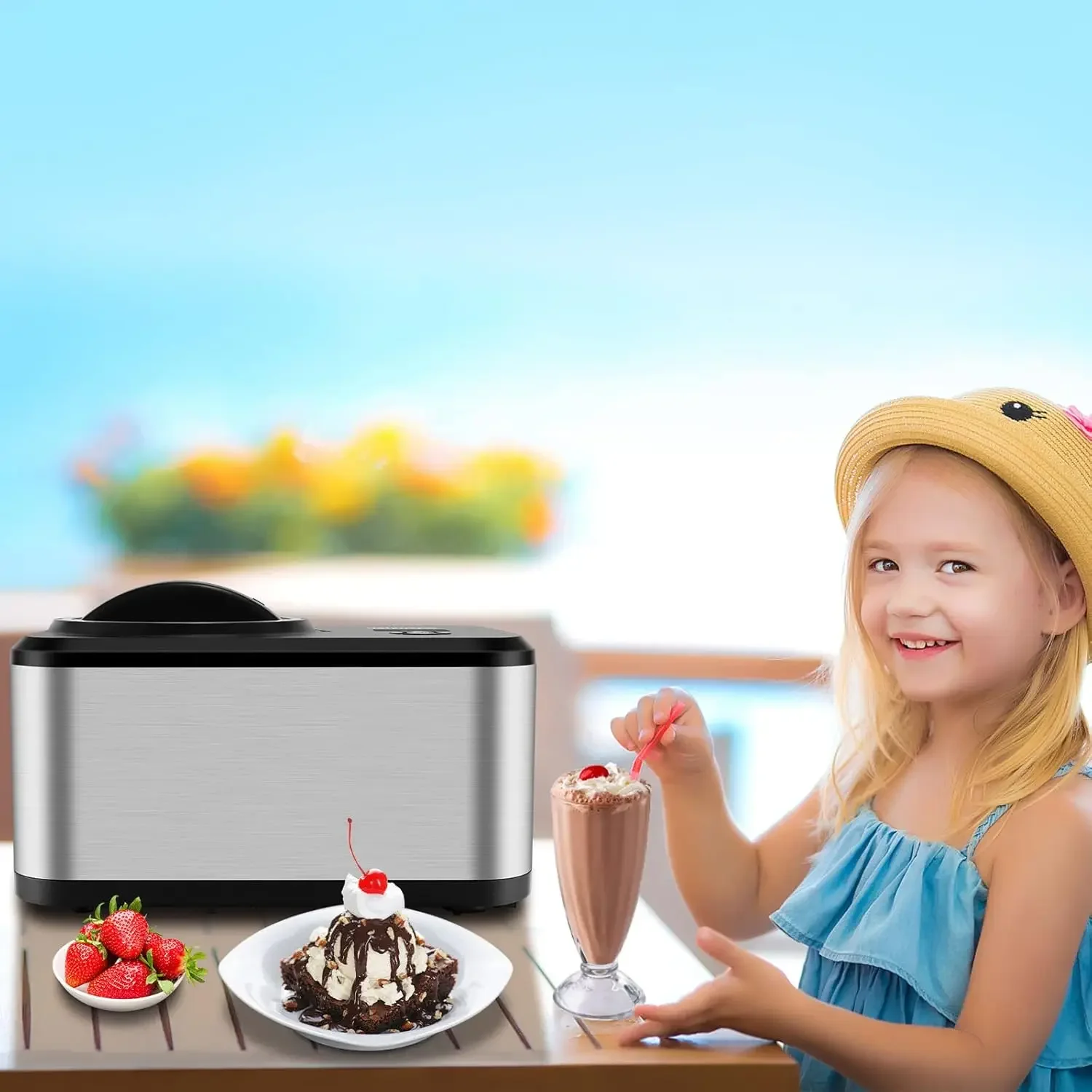 1.6-Quart Ice Cream Maker with Compressor, No Pre-Freezing, 4 Modes Ice Cream Maker Machine with