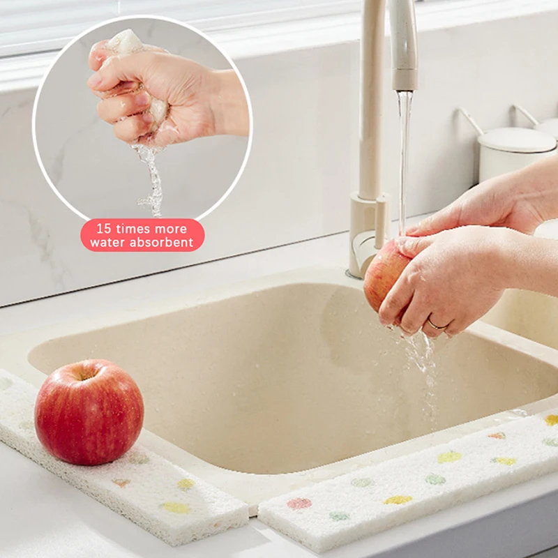 1Pc Kitchen Sink Splash Guard Sponge Adjustable Dish Drying Mat Bathroom Sink Water Catcher Absorbent Mat Countertop Protector