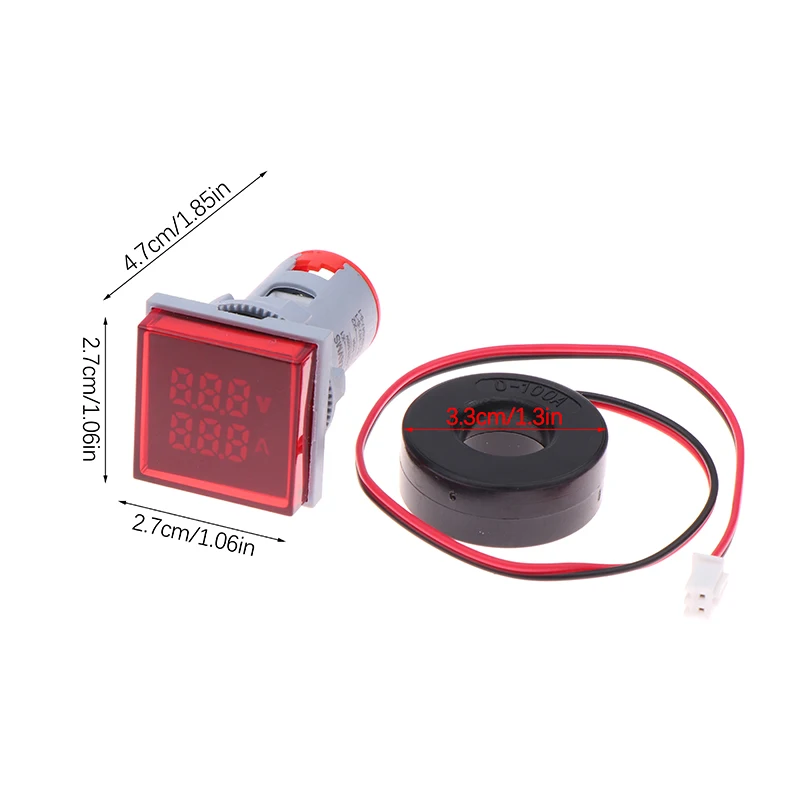 Mini voltmètre de courant numérique carré AC avec indicateur LED, ampèremètre, testeur de tension, 22mm