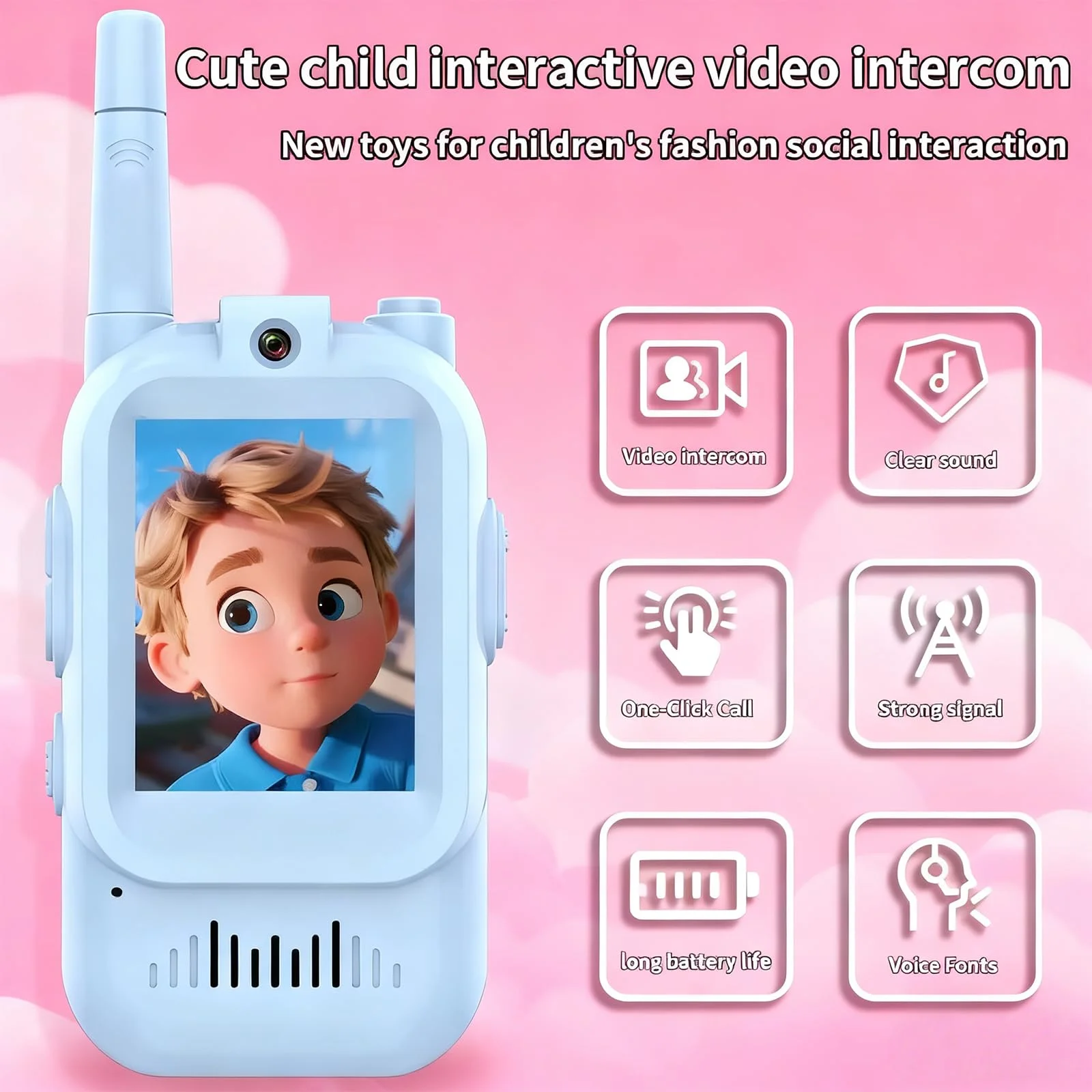 قطعتان من أجهزة الاتصال اللاسلكي عبر الفيديو للأطفال، راديو ثنائي الاتجاه قابل لإعادة الشحن مع كاميرا، ألعاب محمولة للتخييم والسفر هدية عيد ميلاد