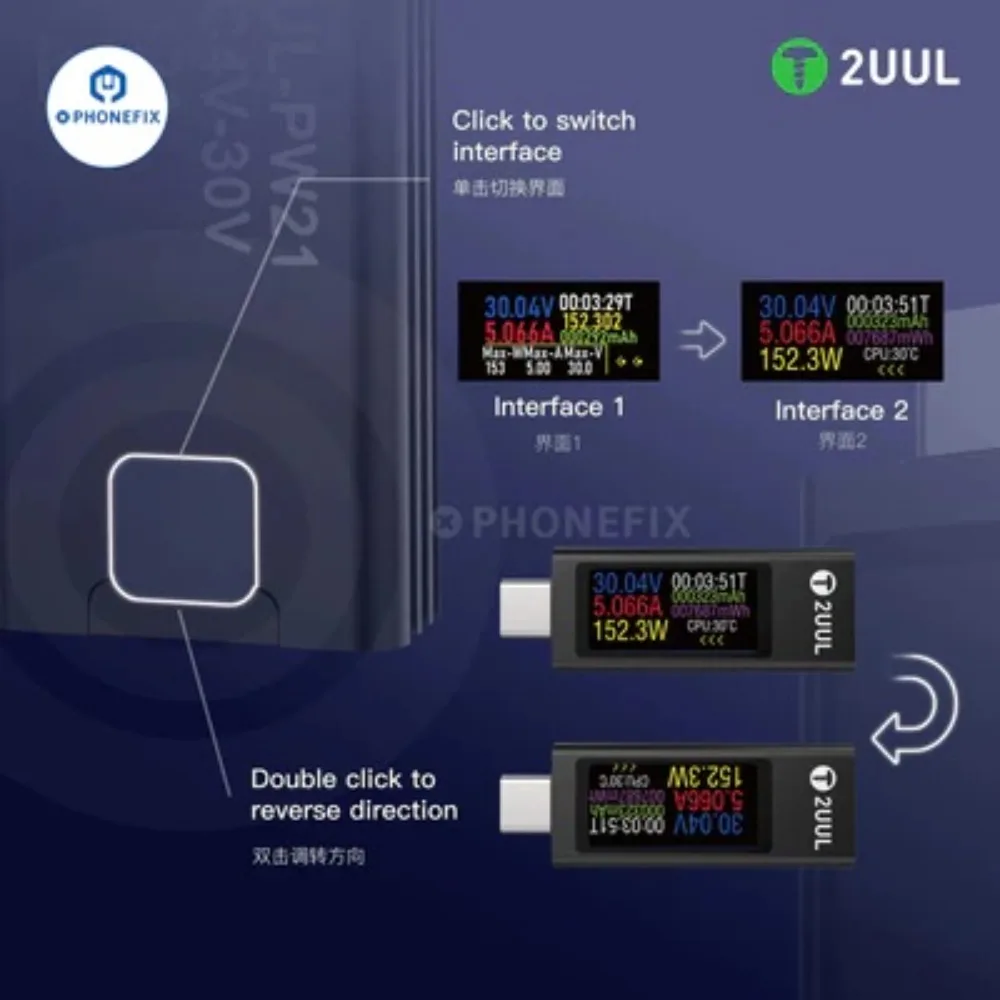 مقياس التيار الكهربائي بجهد USB من النوع C ، اختبار تيار في الوقت الفعلي ، شاشة ، كاشف شحن ، دعم iPhone PD ، شحن سريع لأداة إصلاح الهاتف