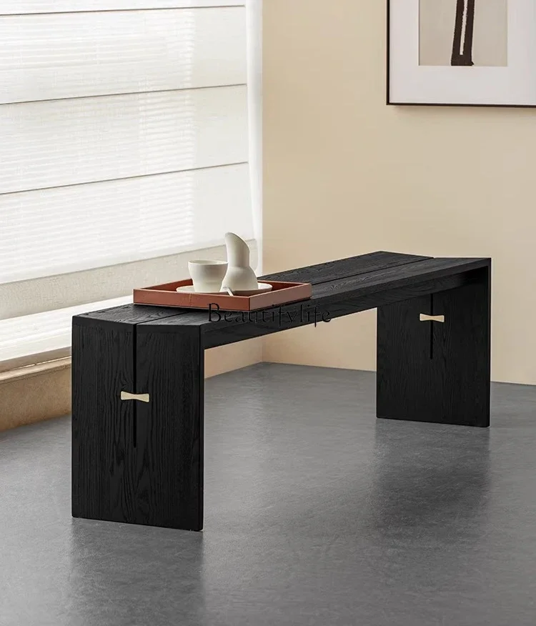 

GSolid wood dining chair wabi sabi shoe change stool black modern simple bench end of bed
