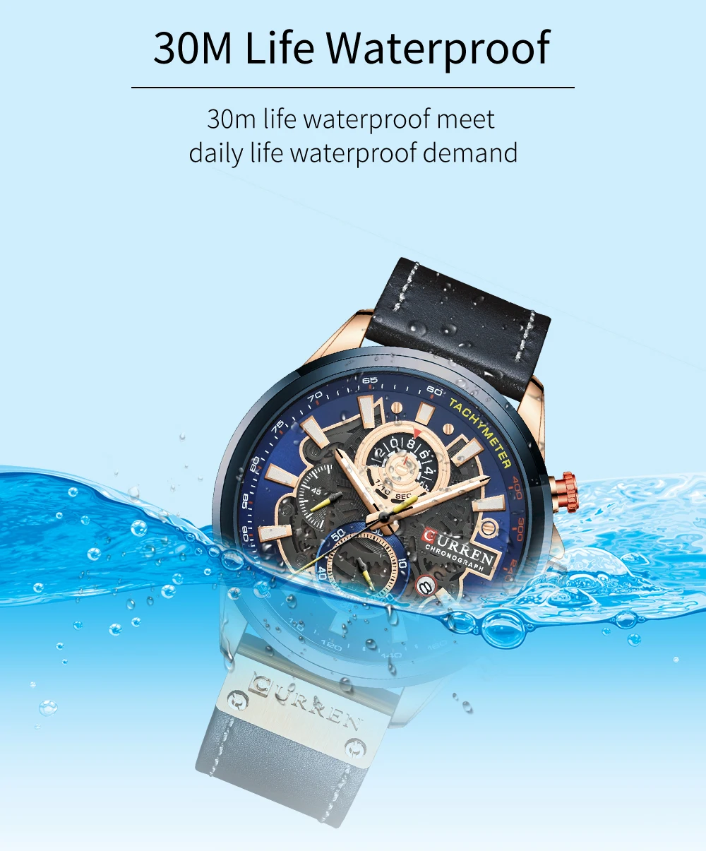 CURREN Uhr für Männer Top Marke Luxus Lederband Quarz Wasserdichte Armbanduhr Mode Lässig Sport Uhr Business Datum Uhr – Detail 10
