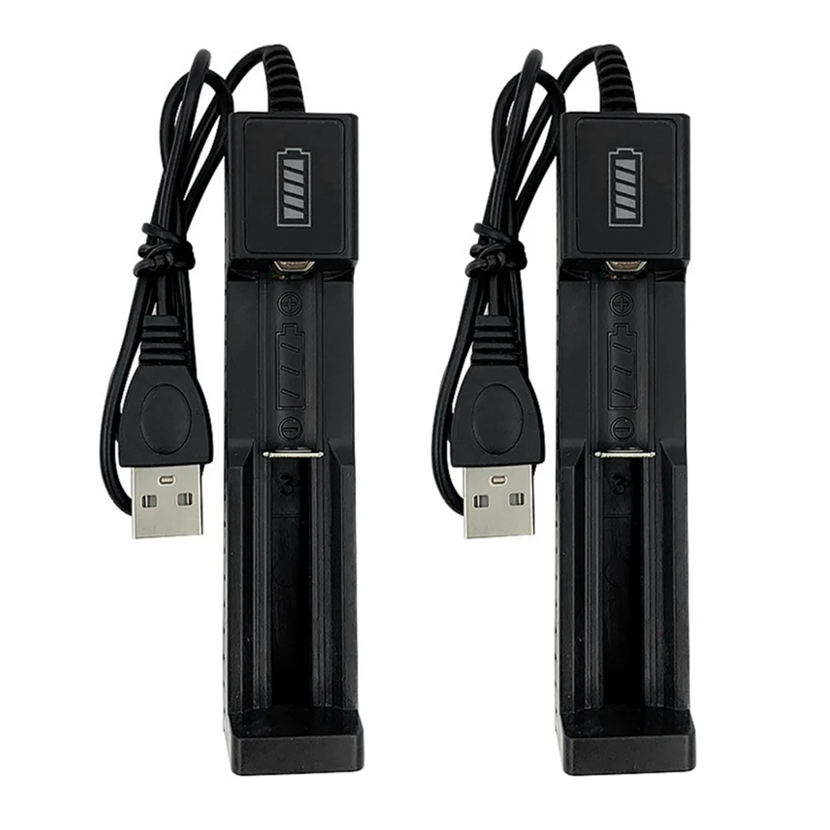 QA88X 2Pcs 18650 Battery Charger USB Single-Slot Universal Charger with Slide Design for Rechargeable Lithium Batteries