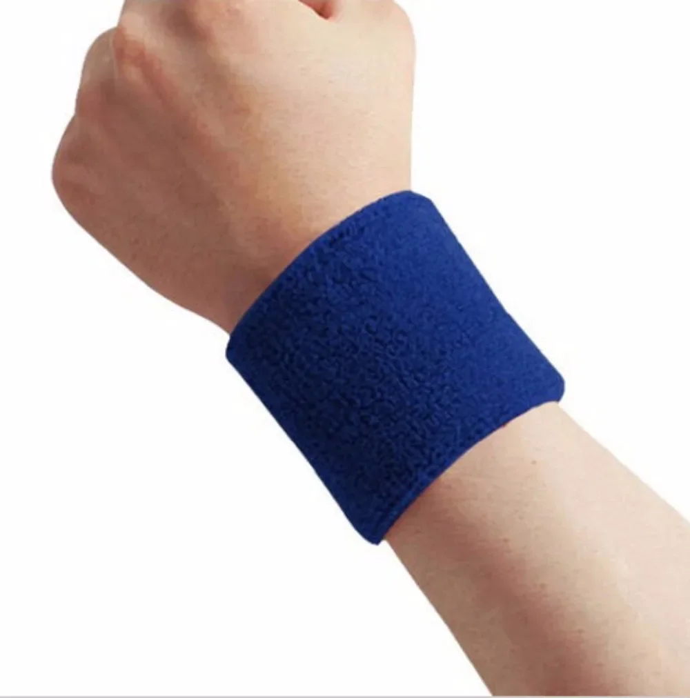 1 pair Blue Unisex Terry Polyester Sweatband Sports Wrist Tennis Yoga Sweat WristBand Sports Safety Wrist Support