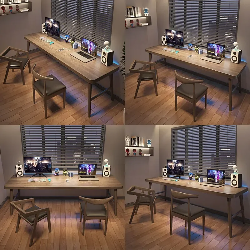 For All Solid Wood Double Computer Desk Home Light Luxury Learning Workbench Long Writing Table Desktop