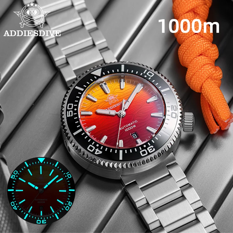 ADDIESDIVE AD2526 Men Watch Fiery Sunset Cloud 1000m Waterproof 8215 Movement Sapphire Glass Luminous Automatic Mechanical Watch