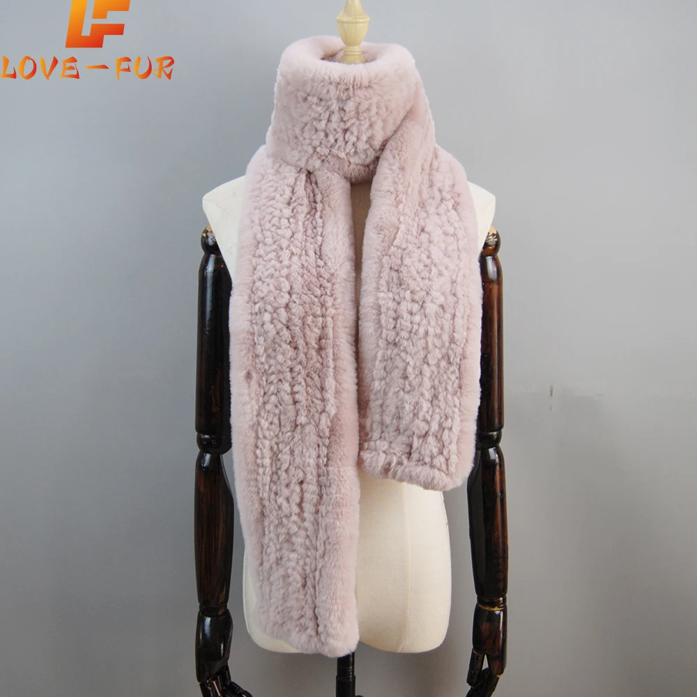 New Rex Rabbit Fur Scarf Women Winter Knitted Real Rex Rabbit Fur Scarves Lady Natural Soft 100% Genuine Rex Rabbit Fur Muffler