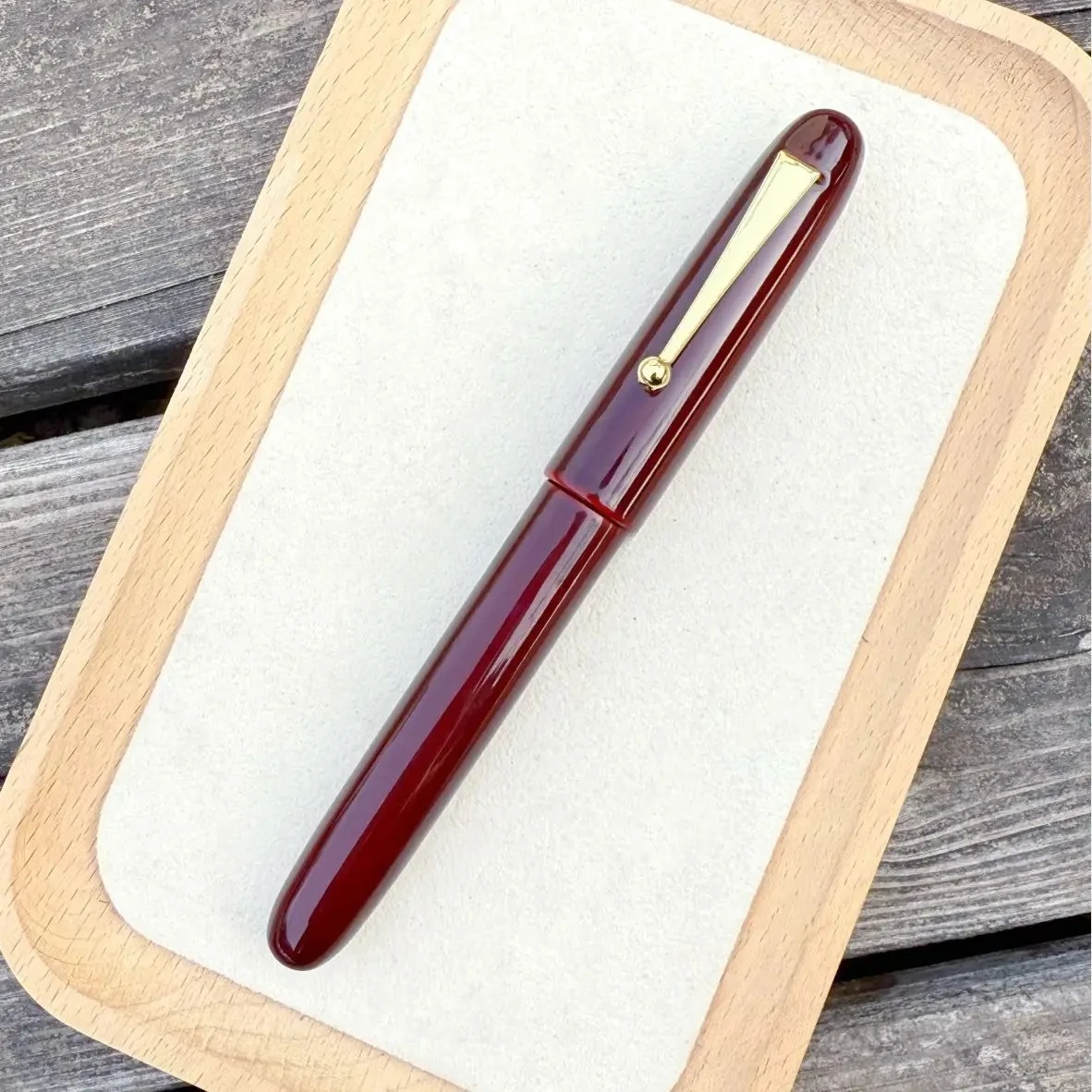 

SELMY Hand Made Red Lacquered Cumberland Ebonite Hard Rubber BOCK F Nib Fountain Pen Business Student Stationery Writing Gift