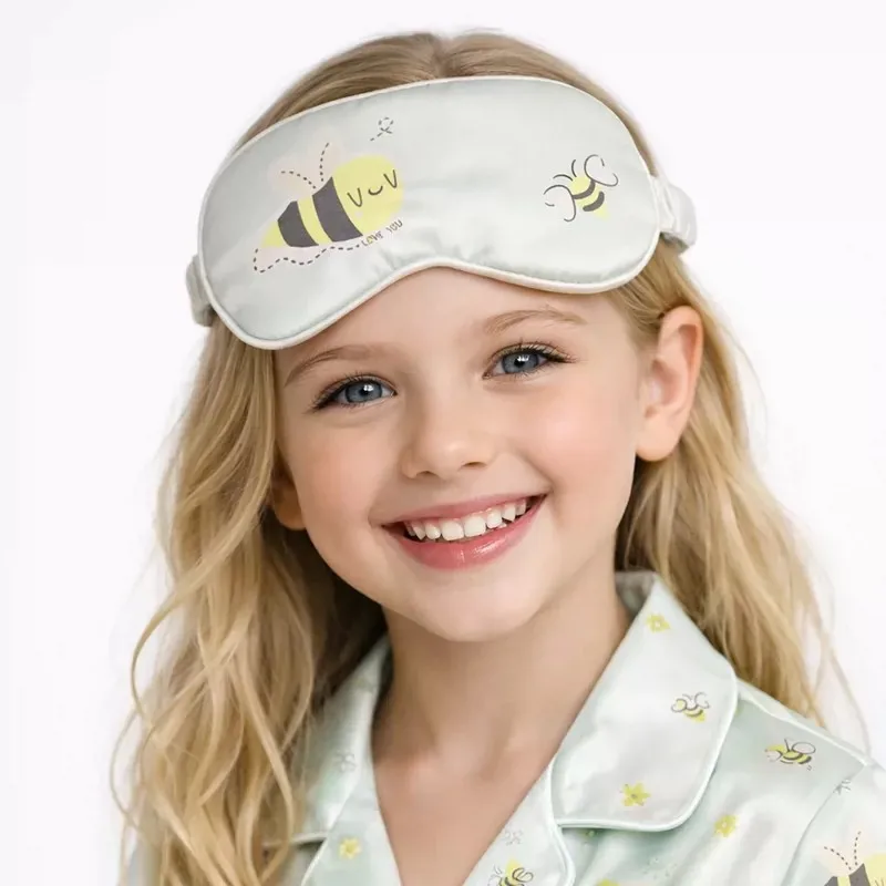 Zijden oogmasker voor kinderen, schattig cartoon dierenontwerp, 6A kwaliteit moerbeizijde, baby lichtblokkerend slaapmasker