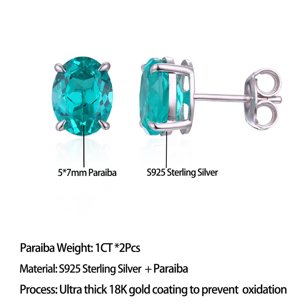 LinkerLove 2CT Oval Paraiba Stud Earrings 925 Sterling Silver Hypoallergenic October Birthstone Gemstone Jewelry Gift for Women